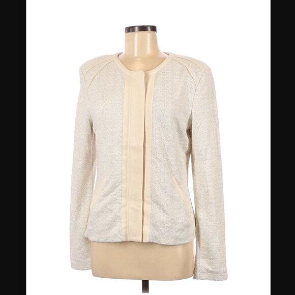 Tart Collections Jacket Shacket M Hale Boucle Tweed Terry Cloth Off White Pocket - Picture 2 of 10